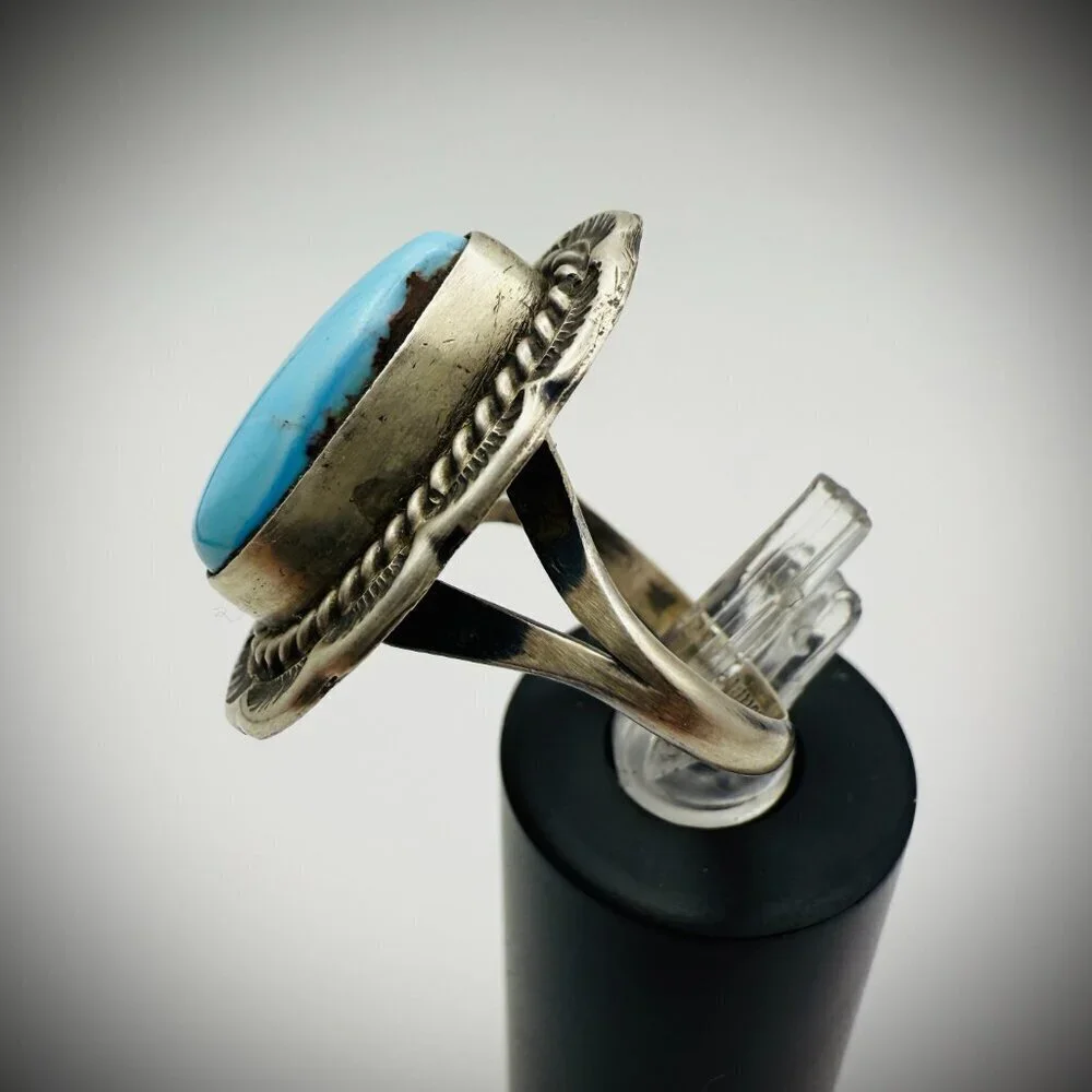 Navajo Sterling Turquoise Ring — artist-stamped F - Freda Martinez, Size 7